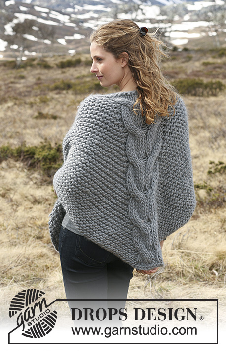 Home on the Range / DROPS 116-14 - DROPS shawl in garter st with cables in ”Polaris”. 