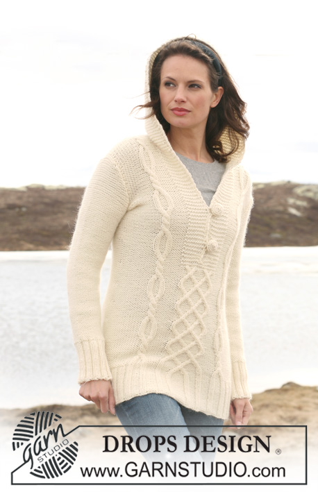Sweetest Sally / DROPS 116-2 - Knitted DROPS Jumper with cables in ”Classic Alpaca” or Puna and ”Kid-Silk”. Size S to XXXL.