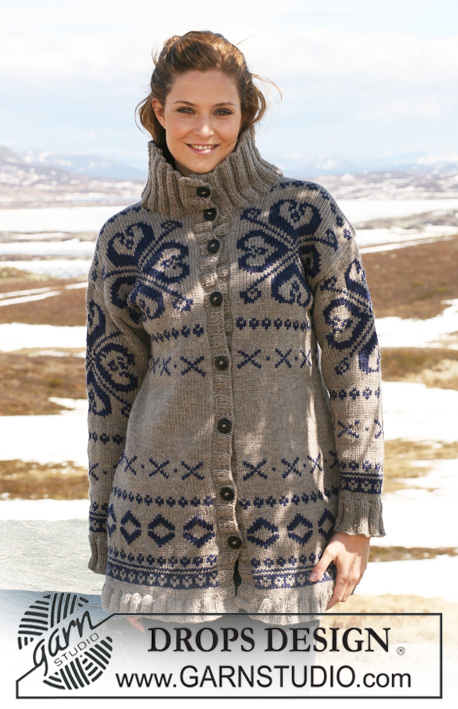 Hearts Abound / DROPS 116-30 - Rozpinany sweter na drutach, z żakardem norweskim z włóczki DROPS Alaska. Od S do XXXL.