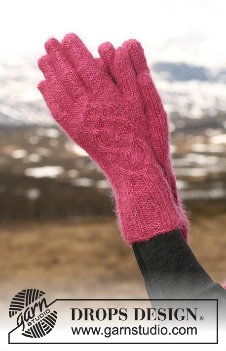 Maritza Gloves / DROPS 117-10 - Rękawiczki na drutach, z warkoczami, z włóczek DROPS Alpaca i DROPS Kid-Silk.