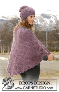 Rose Valley / DROPS 117-36 - Set comprises: Knitted DROPS hat and shawl with wavy pattern in ”Kid-Silk” and ”Alpaca”.