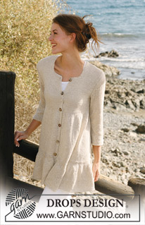 Holiday Joy / DROPS 118-1 - Knitted DROPS jacket in ”Bomull-Lin” with wide flounce border and yoke in garter st. Size S-XXXL.
