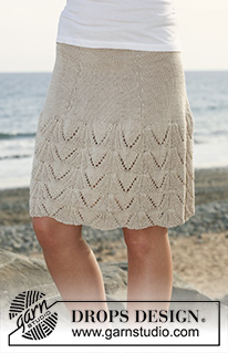 Sand Waves / DROPS 118-14 - Knitted DROPS skirt with lace pattern in ”Muskat”. Size S - XXXL. 