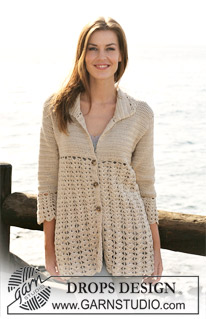 Waves and Shells / DROPS 118-25 - Crochet DROPS jacket with fan pattern in ”Muskat”. Size S - XXXL.