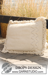 Snow Bunting / DROPS 118-44 - Knitted DROPS cushion cover with flounce border in 2 threads ”Alpaca”. 