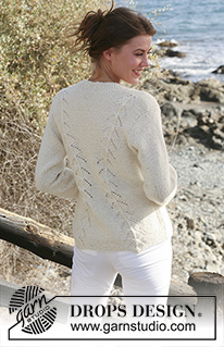 Sunset Lace / DROPS 118-7 - Rozpinany sweter ściegiem ażurowym, przerabiany podwójną nitką włóczki DROPS Alpaca. Od S do XXXL.