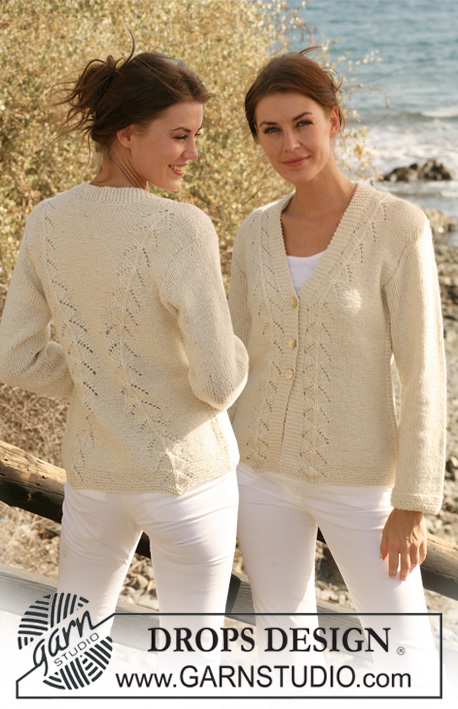 Sunset Lace / DROPS 118-7 - Knitted DROPS jacket with lace pattern in 2 threads ”Alpaca”. Size S-XXXL.