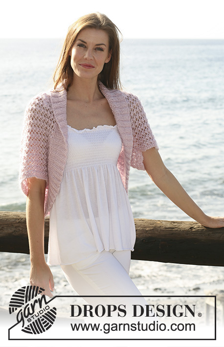 Sea Blush / DROPS 119-21 - Knitted DROPS bolero with lace pattern in ”Cotton Viscose” and ”Kid-Silk”. Size XS/S - XXXL 