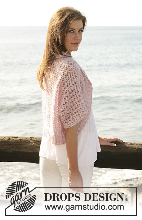 Sea Blush / DROPS 119-21 - Knitted DROPS bolero with lace pattern in ”Cotton Viscose” and ”Kid-Silk”. Size XS/S - XXXL 