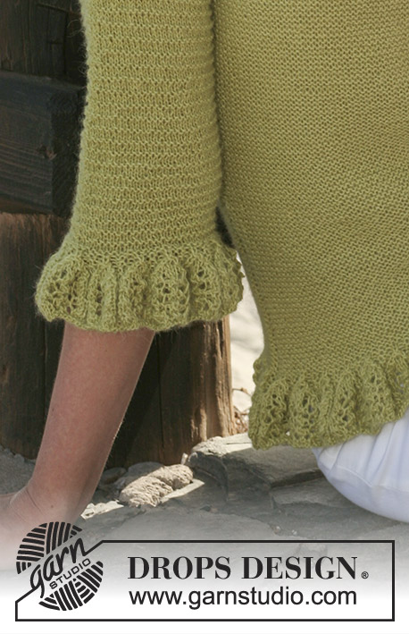 Toledo / DROPS 119-24 - DROPS jumper in garter st in ”Alpaca” with patterned flounce borders and ¾-sleeves. Size: S to XXXL