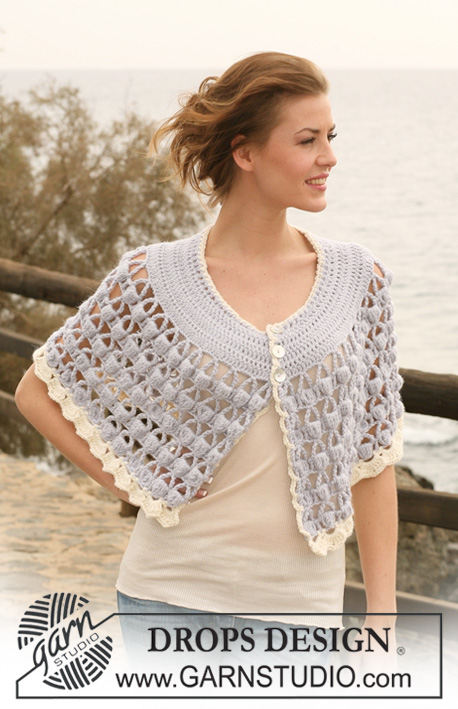 Strands of Pearls / DROPS 119-30 - Crochet DROPS cape with bobble pattern in ”Alpaca”. Size S/M-XXL/XXXL.