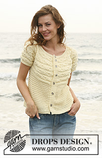 Vanilla Dream / DROPS 119-35 - DROPS jacket knitted from side to side with cables and pattern in ”BabyMerino” or Safran. Size S - XXXL.