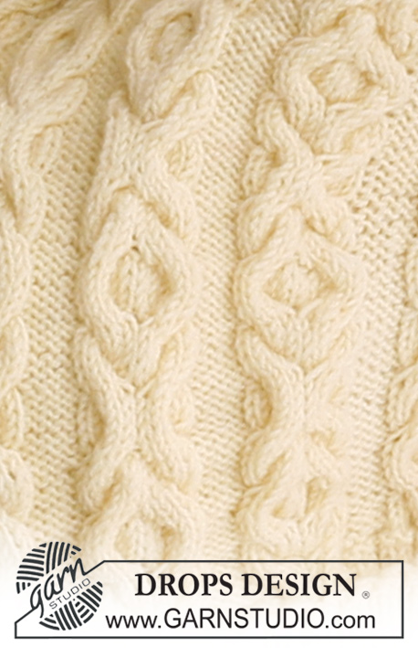 Vanilla Dream / DROPS 119-35 - Sweter rozpinany przerabiany w poprzek robótki, z warkoczami i ściegiem fantazyjnym z włóczki DROPS BabyMerino lub DROPS Safran. Od S do XXXL.