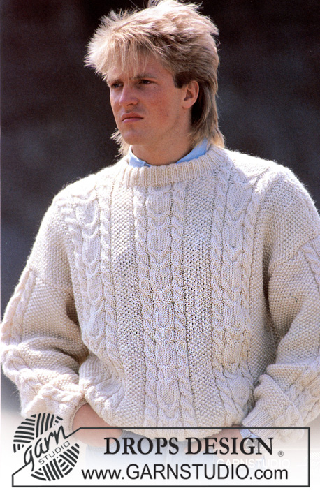 DROPS 12-8 - Sweter Aran na drutach, z włóczki DROPS Alaska. Wersja damska i męska. Od S do L.