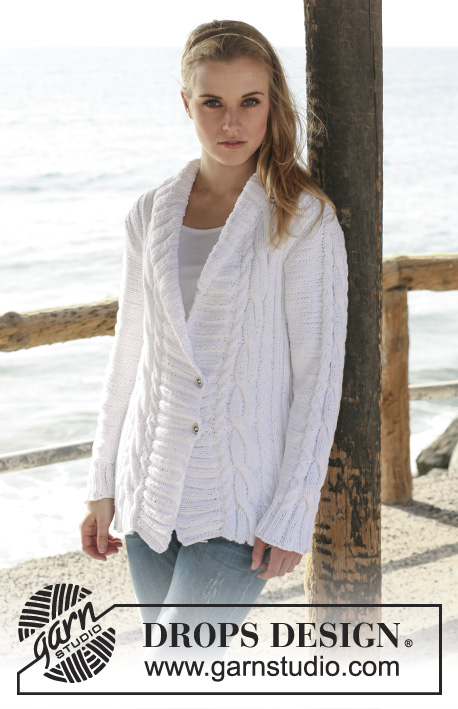 Giselle / DROPS 120-18 - Knitted DROPS jacket with rib and cables in ”Paris”. Size XS to XXXL. 