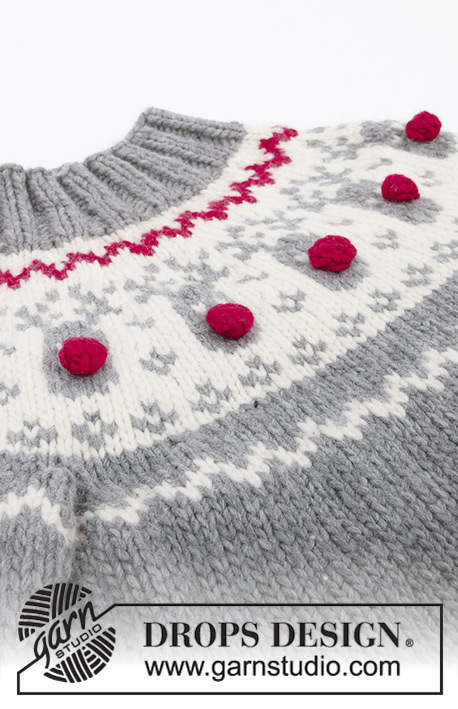 Rudolph / DROPS 122-1 - Sweter / sweter świąteczny na drutach z zaokrąglonym karczkiem, z żakardem w renifery na karczku, z włóczki DROPS Snow.