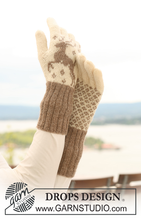 Oh Deer Gloves! / DROPS 122-14 - Knitted DROPS gloves with reindeer in ”Fabel” and ”Alpaca”.  