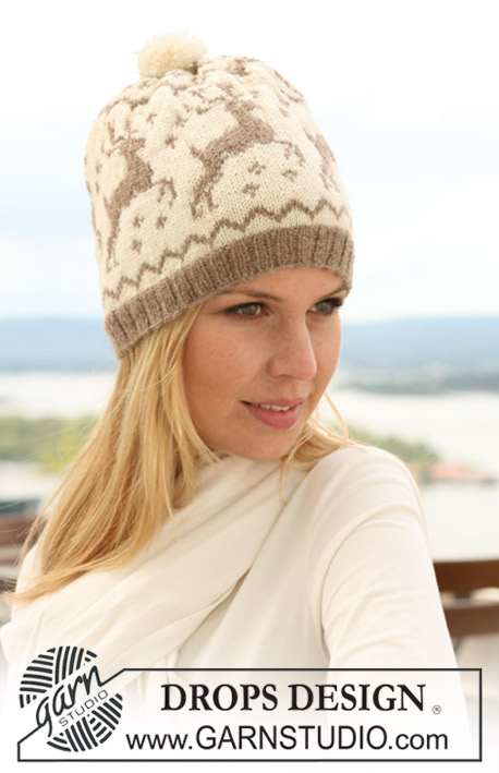 Oh Deer Hat! / DROPS 122-15 - Knitted DROPS hat with reindeer in Fabel and Alpaca or Flora.