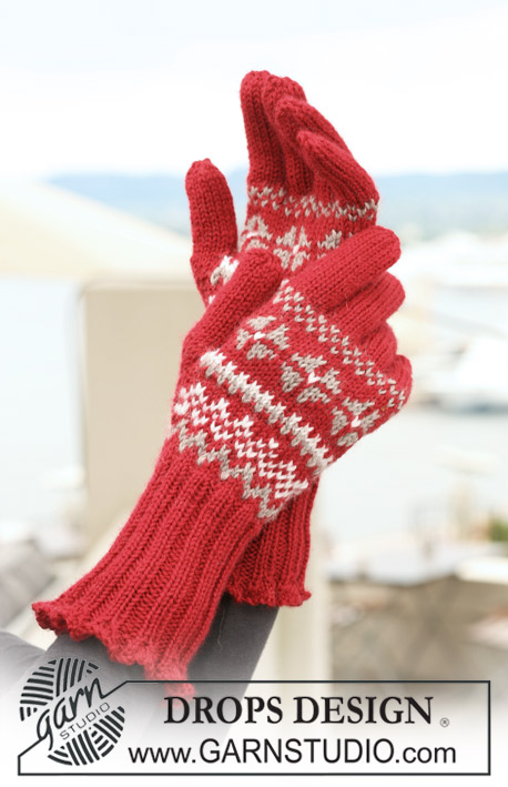 Fire Crystal Gloves / DROPS 122-4 - Luvas DROPS tricotadas em « Karisma », em jacquard norueguês. 

