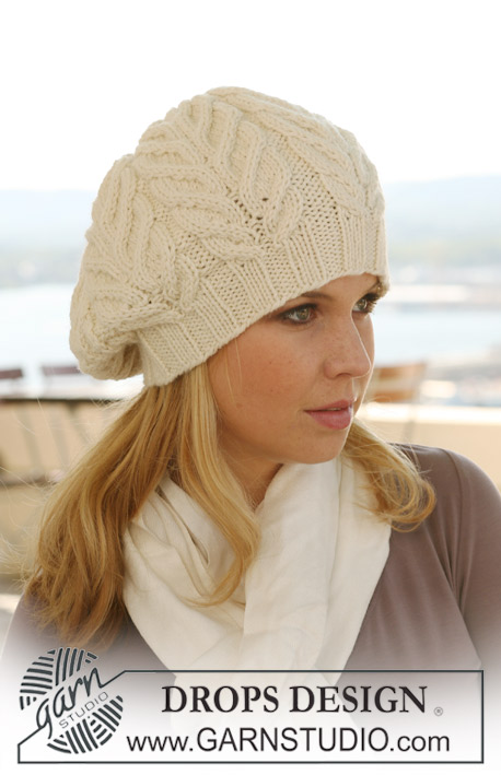 Mirtha / DROPS 123-20 - Knitted DROPS beret in ”Nepal” with cables.