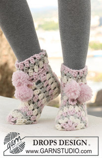 Ice Cream Steps / DROPS 123-23 - Crochet DROPS slippers in ”Snow”.