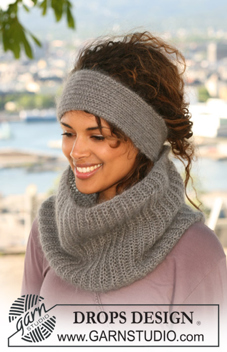 DROPS 125-8 - Set comprises: DROPS neck warmer and head band in English Rib in 2 strands ” Kid-Silk”. 
