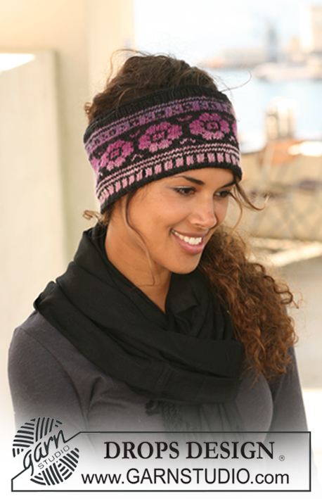 Ring of Roses / DROPS 126-2 - DROPS head band with pattern in ”Delight” and ”Fabel”. 
