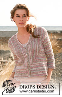 Mitre / DROPS 127-12 - Knitted DROPS jacket in garter st and stripes in Fabel and Alpaca. 
Size: S - XXL.
