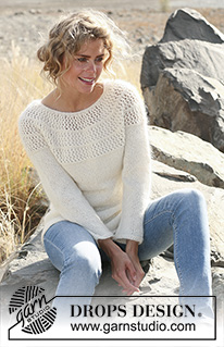 Autumn Afternoon / DROPS 127-2 - Knitted DROPS sweater with lace pattern and round yoke in Alpaca and Kid-Silk. Size: S - XXXL.