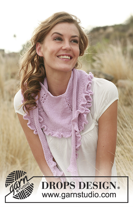 Rose Smiles / DROPS 127-29 - Knitted DROPS shawl with flounce in Merino Extra Fine.