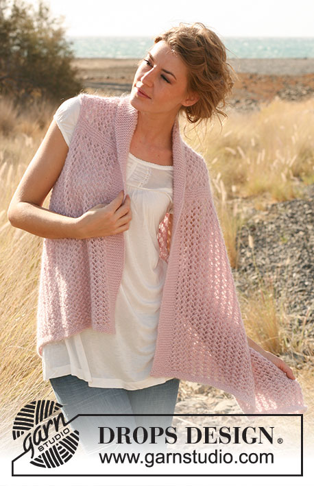 Fairy Feelings / DROPS 127-32 - Knitted DROPS vest with lace pattern worked sideways in Alpaca and Kid-Silk. 
Size: S - XXXL 
