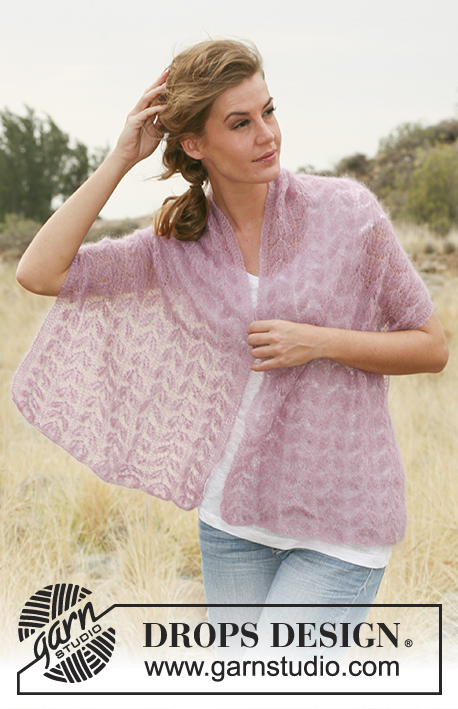 Silk Leaves / DROPS 127-39 - Knitted DROPS shawl with lace pattern in Kid-Silk. 