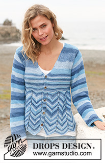 Blue Billows / DROPS 128-12 - Knitted DROPS jacket with zigzag pattern in Muskat Soft. Size: XS - XXL 