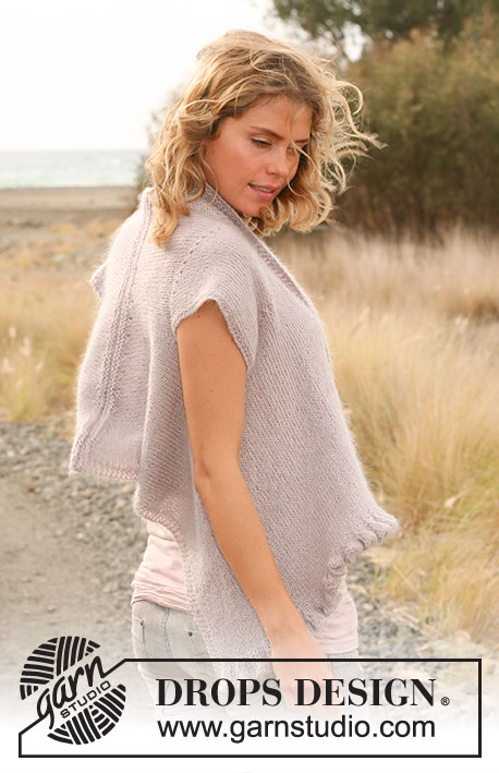Shimmer / DROPS 128-22 - DROPS jacket with flounce knitted sideways in Alpaca and Kid-Silk. 
Size: S - XXXL 
