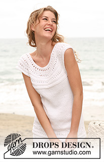 Montecarlo / DROPS 128-27 - Knitted DROPS top with lace pattern and round yoke in Paris. Size: S - XXXL.