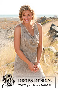 Coastal Goddess / DROPS 129-2 - Knitted DROPS tunic with extra width in front in Lin or Muskat. Size S-XXXL.