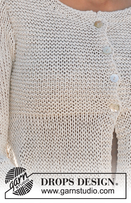 Sweet Pia / DROPS 129-21 - DROPS jakke, strikket ovenfra og ned med meget vidde i ”Bomull-Lin”. Str S - XXXL.