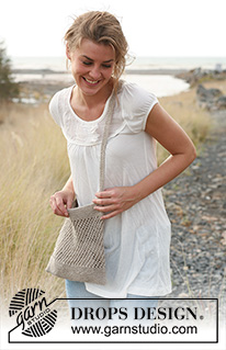 Laurence / DROPS 129-7 - Knitted DROPS bag with lace pattern in Lin.
