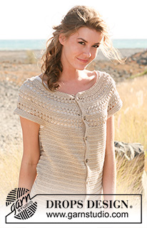 Hayfield Beauty / DROPS 130-10 - Crochet DROPS short sleeved jacket with lace pattern and round yoke in ”Cotton Viscose”. The piece is worked top down. 
Size: S - XXXL.
