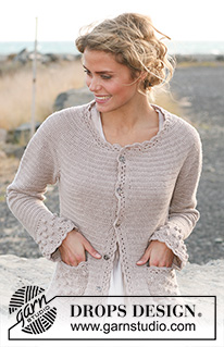 Hint of Spring / DROPS 130-14 - Crochet DROPS jacket with bobbles and lace edges in ”BabyMerino” or ”BabyAlpaca Silk”. Size S - XXXL