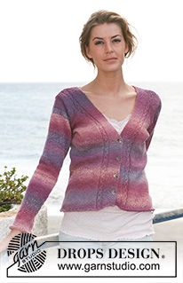 Lakeside Sunset / DROPS 130-21 - Knitted DROPS jacket with cables in Delight.
Size S-XXXL.
