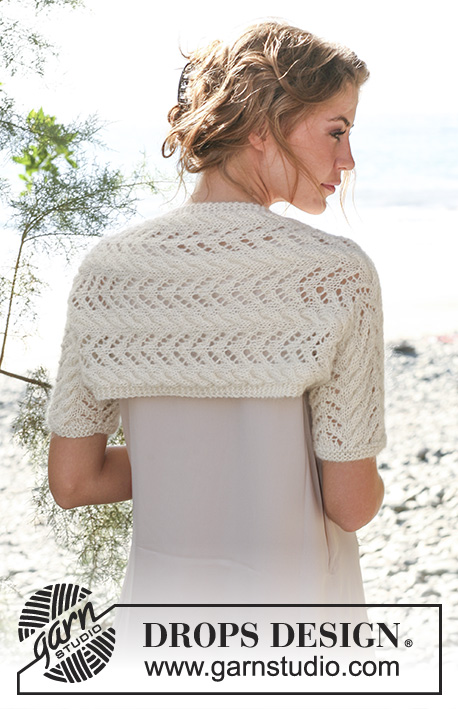 Secret Love / DROPS 130-28 - Knitted DROPS shrug with cables and lace pattern in ”Alpaca” and ”Kid-Silk”. Size: S - XXXL.