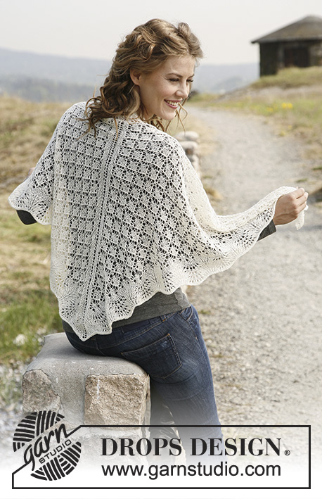 Garden of Diamonds / DROPS 131-2 - Knitted DROPS shawl with wave pattern in Lace.