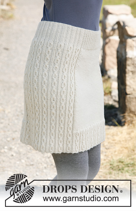 Belle / DROPS 131-5 - Stickad DROPS kjol med flätmönster i ”Karisma”. Strl S - XXXL