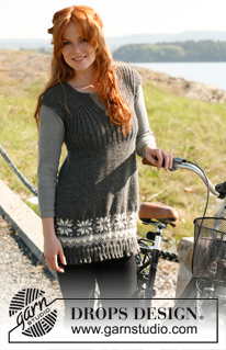 Po / DROPS 131-7 - Knitted DROPS tunic with Norwegian pattern, flounce at the bottom and rib on yoke in ”Nepal”. Size: S to XXXL.