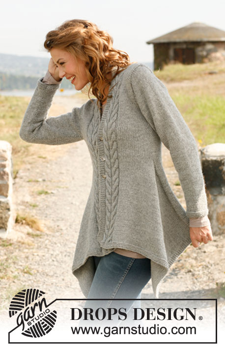 Medieval / DROPS 131-8 - Knitted DROPS asymmetric jacket with cables in Nepal. Size: S - XXXL. 