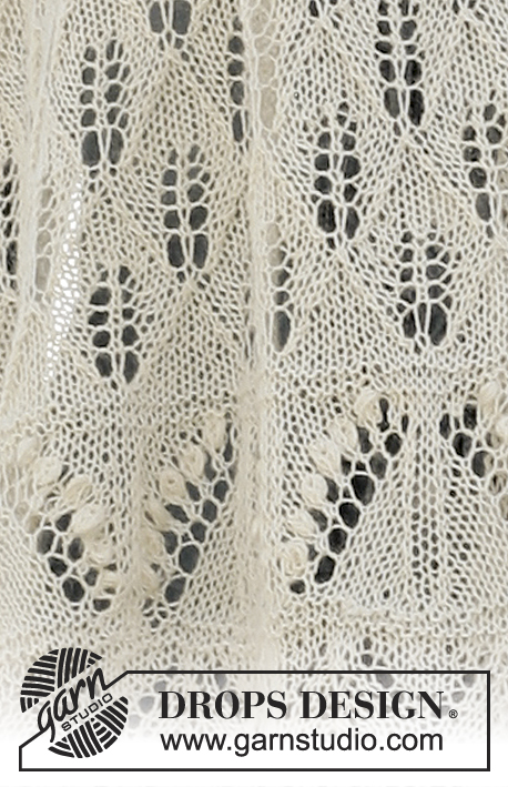 Whispering Lace / DROPS 133-16 - Knitted DROPS shawl with lace pattern and bobbles in ”Lace”.