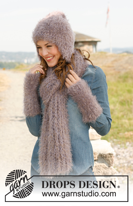Zhivago Romance / DROPS 133-20 - Set consists of: Knitted DROPS hat, scarf and wrist warmers in 2 threads Symphony or Melody.
