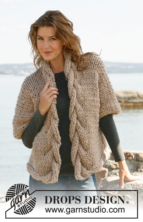 Sophisticated Twist / DROPS 133-36 - Knitted DROPS wide jacket with cables in ”Polaris”.  Size: S - XXXL