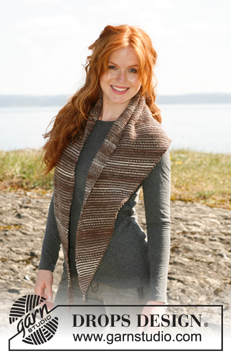 Sandstone / DROPS 133-6 - Knitted DROPS shawl in garter st with stripes in ”Fabel”.

